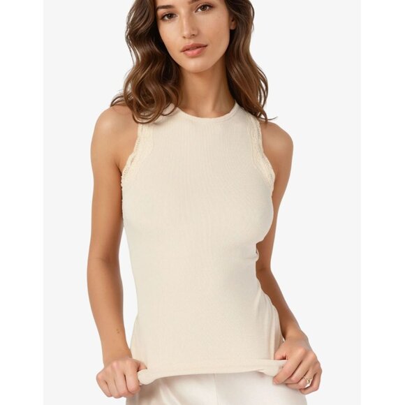 NWT Cami NYC Rian Rib Knit Tank Top Lace Trim Bone Size Small - Picture 1 of 5